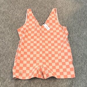Nasty Gal Peach & Cream Checkerboard Romper Shorts